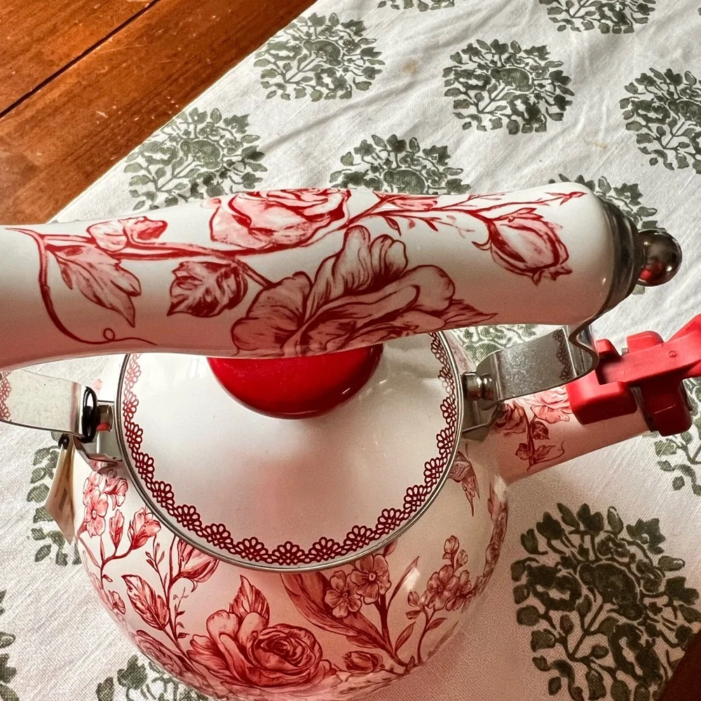 The Pioneer Woman Red Floral Enamel Tea Kettle
